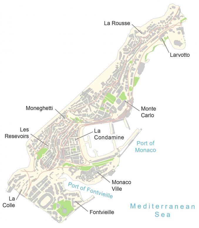 Monaco Map Districts and Satellite Image GIS Geography