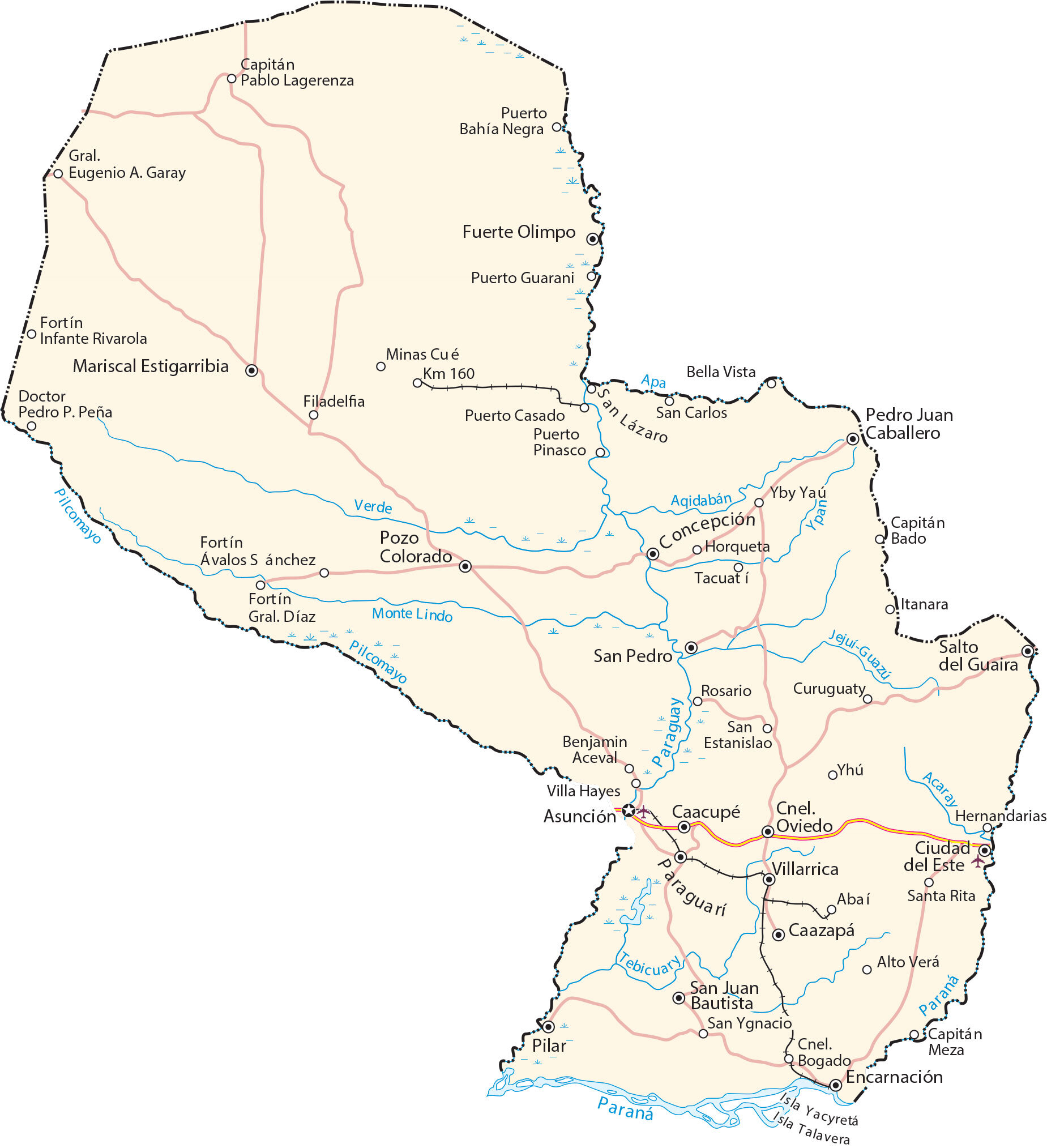 Map of Paraguay Cities and Roads GIS Geography