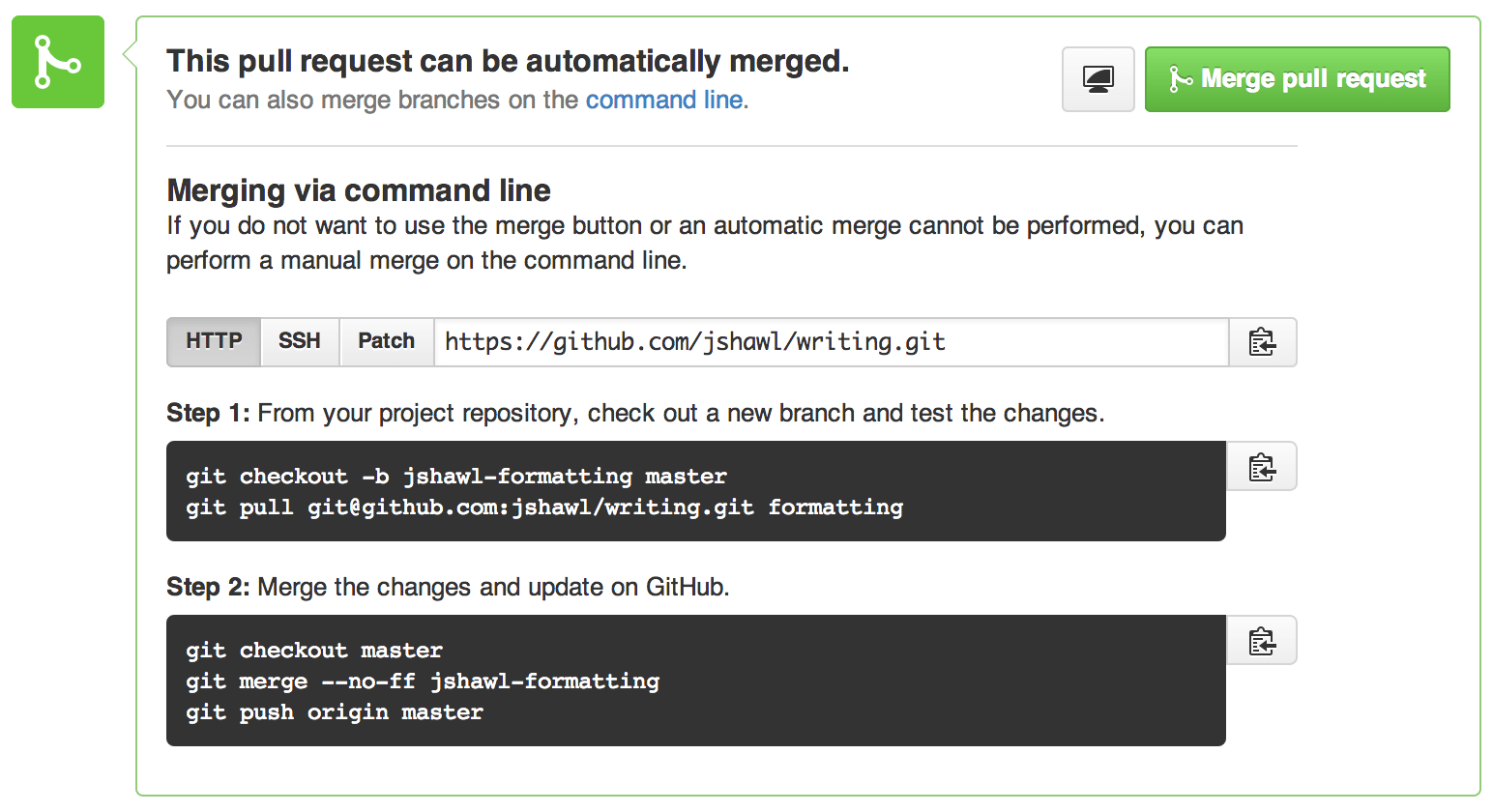 Clean up pull requests with git merge squash