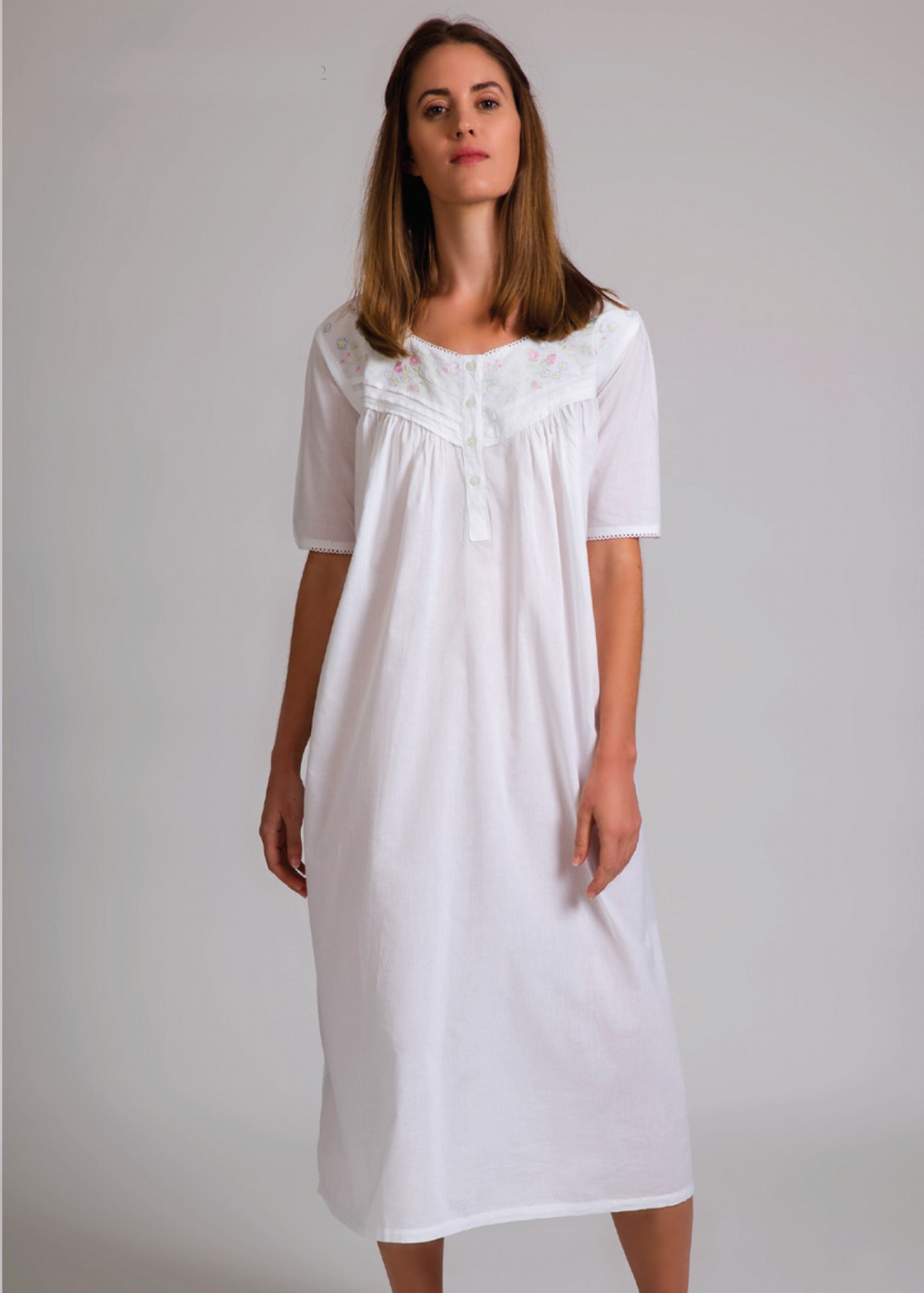 Arabella Cotton Nightie with Embroidery Short Sleeve