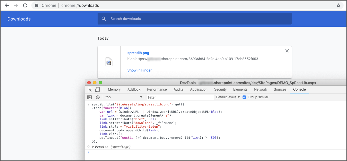 Downloading a file from SharePoint library using JavaScript and REST