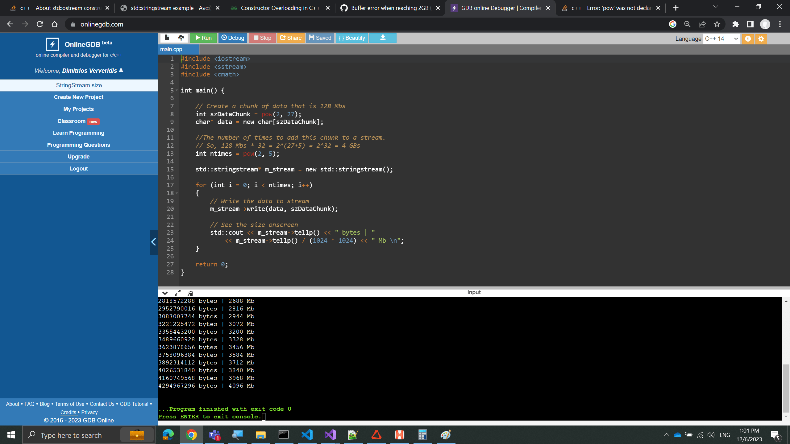 c++ How to get real max size of stringstream without write anything