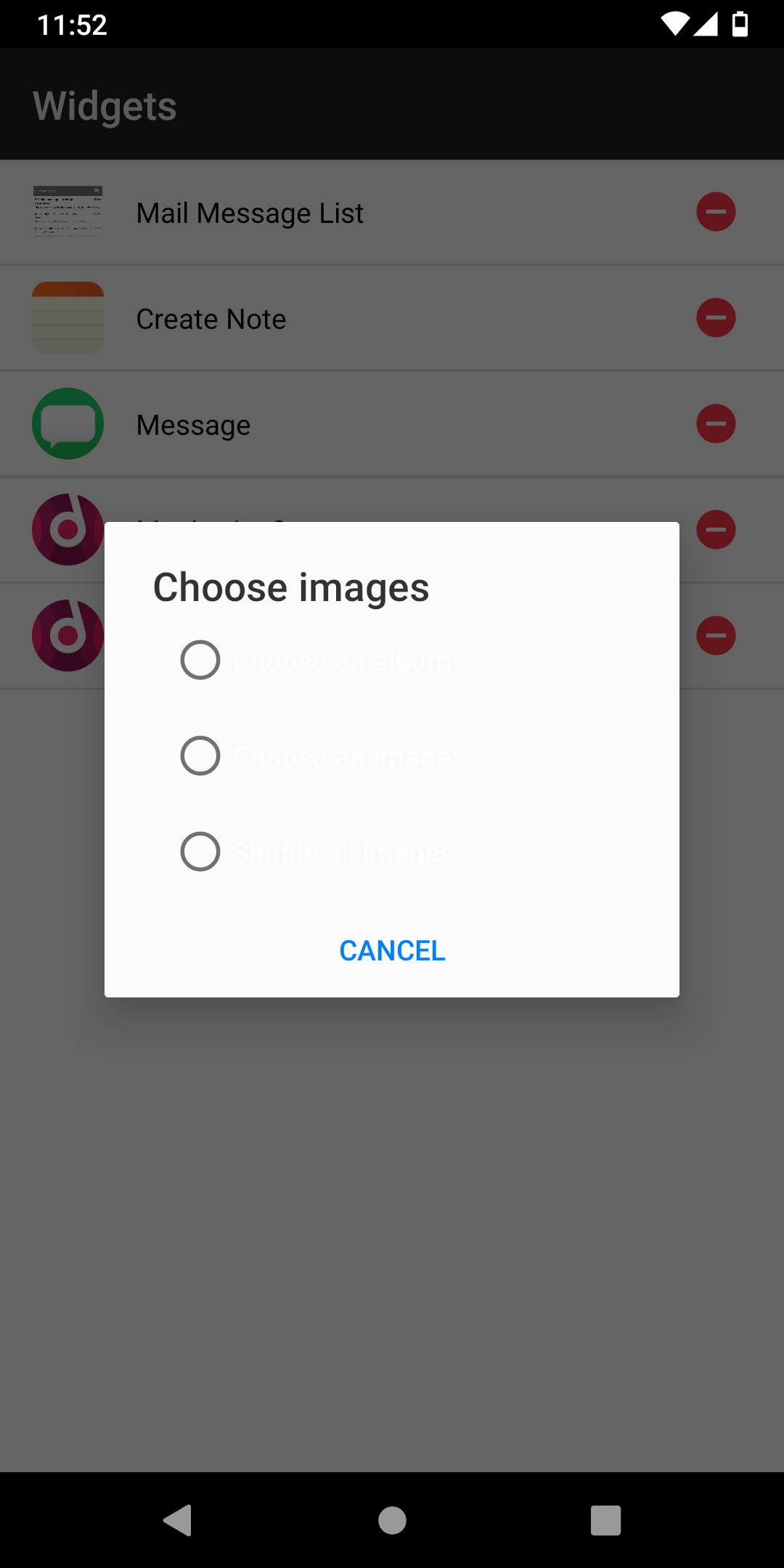Widget Options in the Photo Gallery widget to choose image is faintly