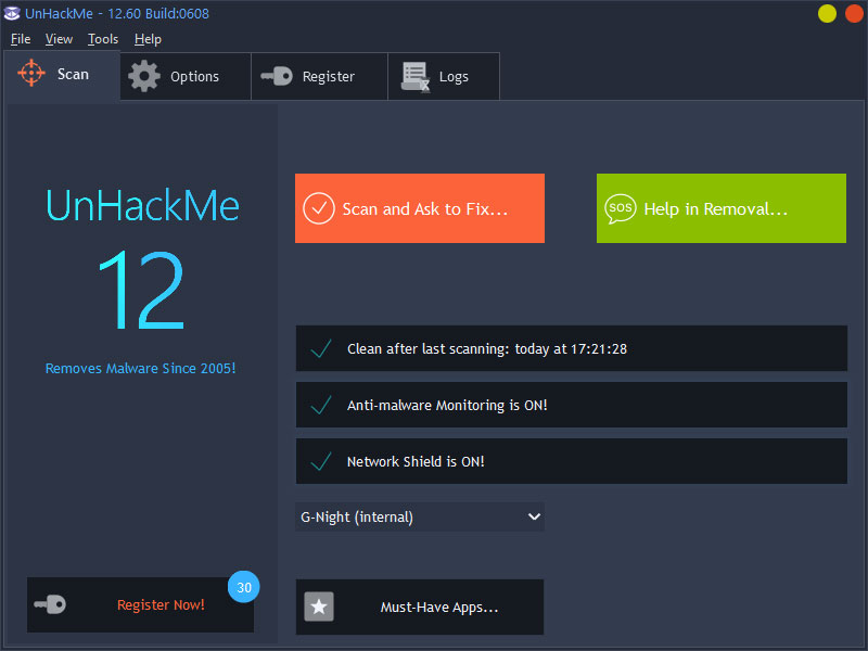 UnHackMe 12.60 UnHackMe eliminates all types of malicious software!