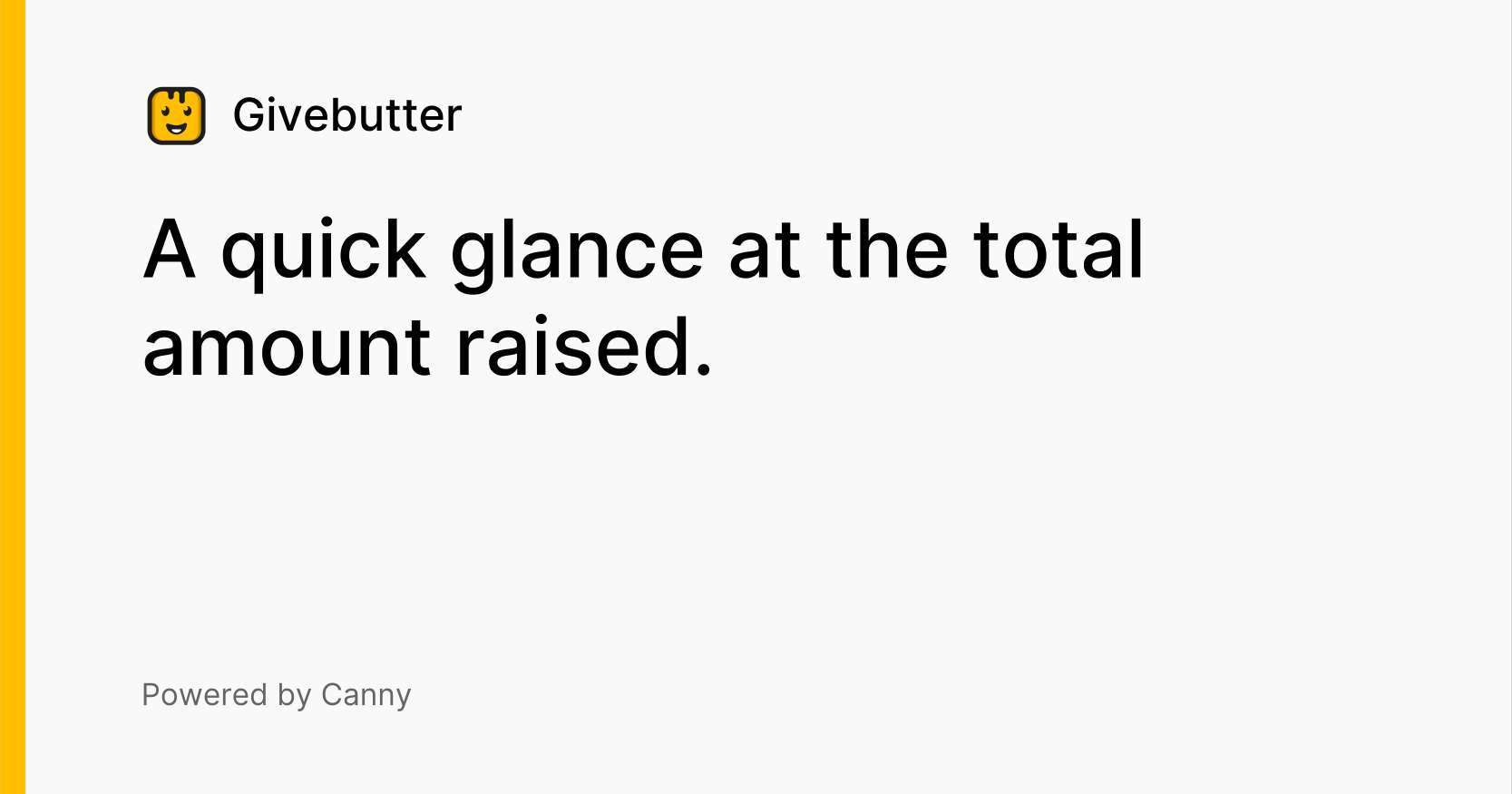 A quick glance at the total amount raised. Dashboard Improvements