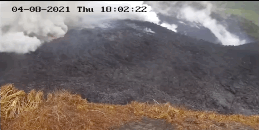 Gases pouring from the summit of La Soufriere.