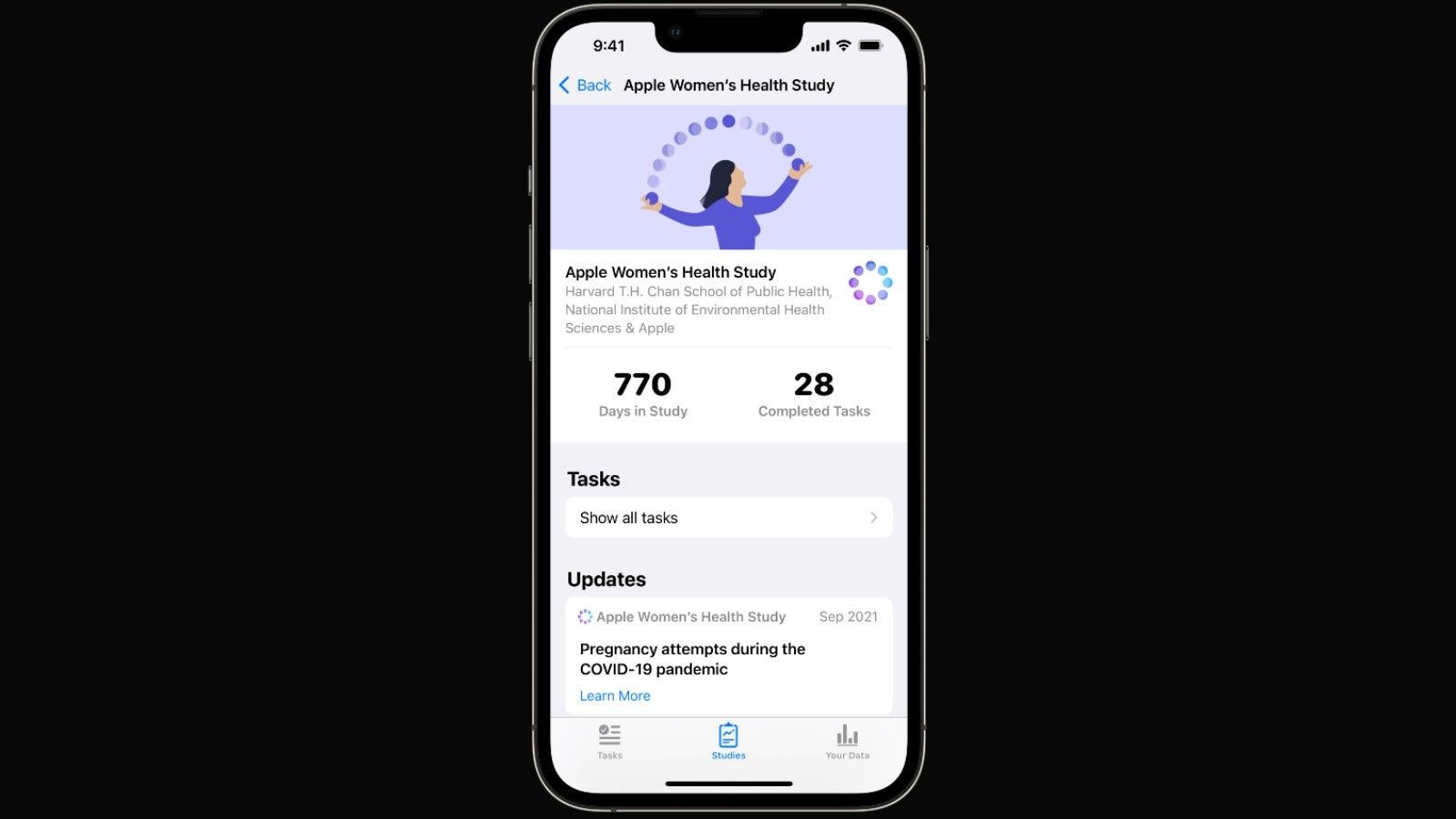 An image of the app used in the Apple Women’s Health Study