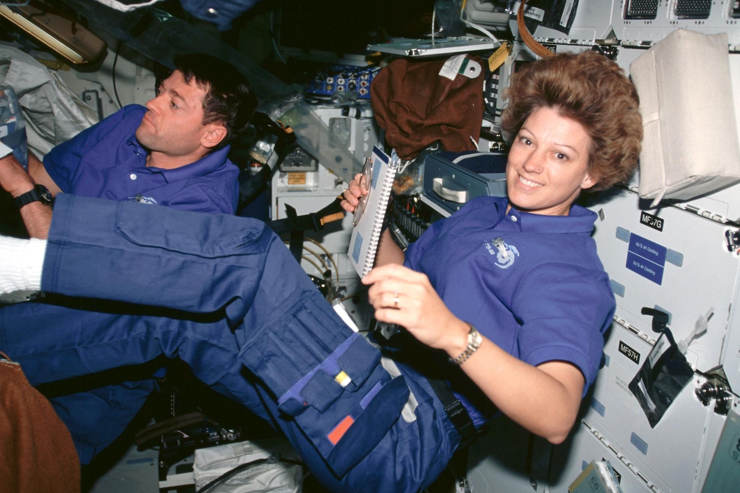 Astronaut Eileen M. Collins on board Columbia during a five-day mission in July 1999.