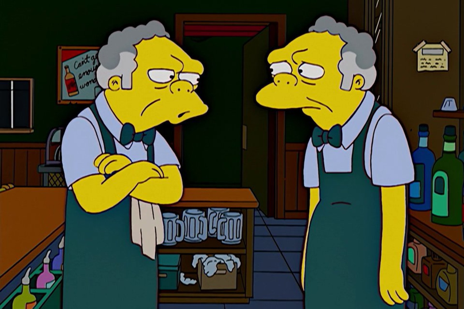 Moe talking to a Moe clone in &lsquo;The Simpsons&rsquo; Season 16, Epsidoe 15.