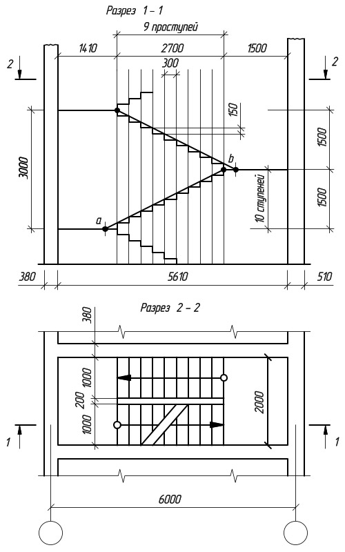 Разрез лестницы чертеж