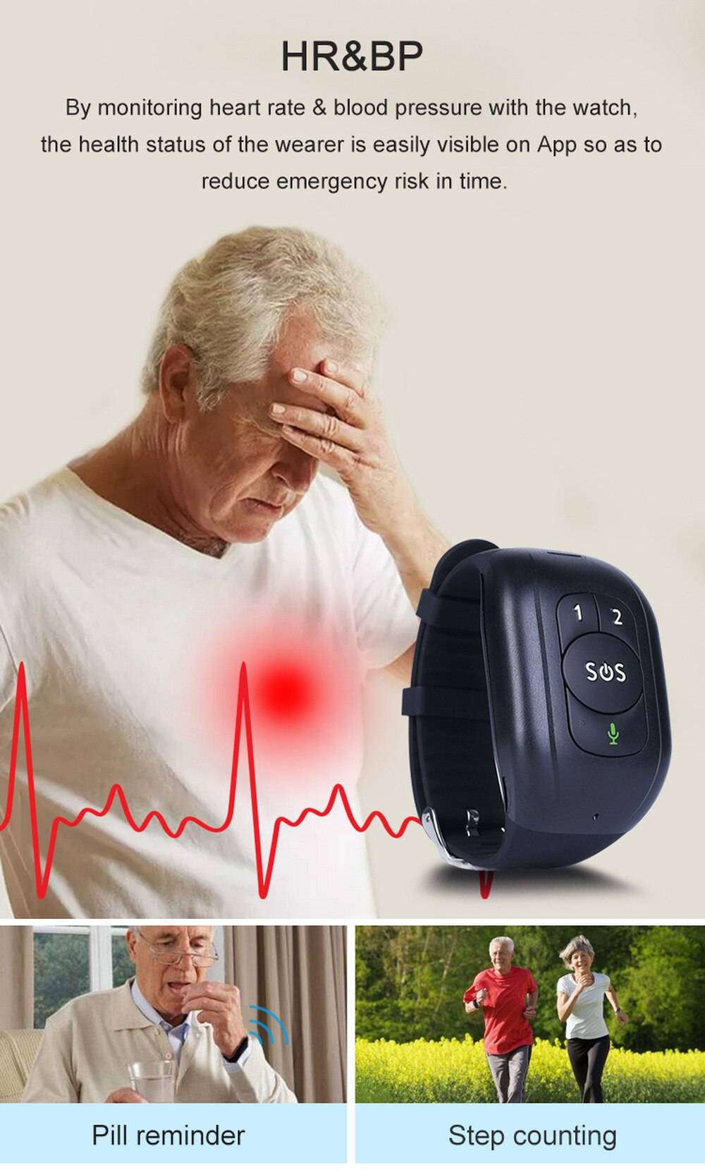 4G Smart GPS Bracelet for Elderly with Health Monitoring and SOS V48