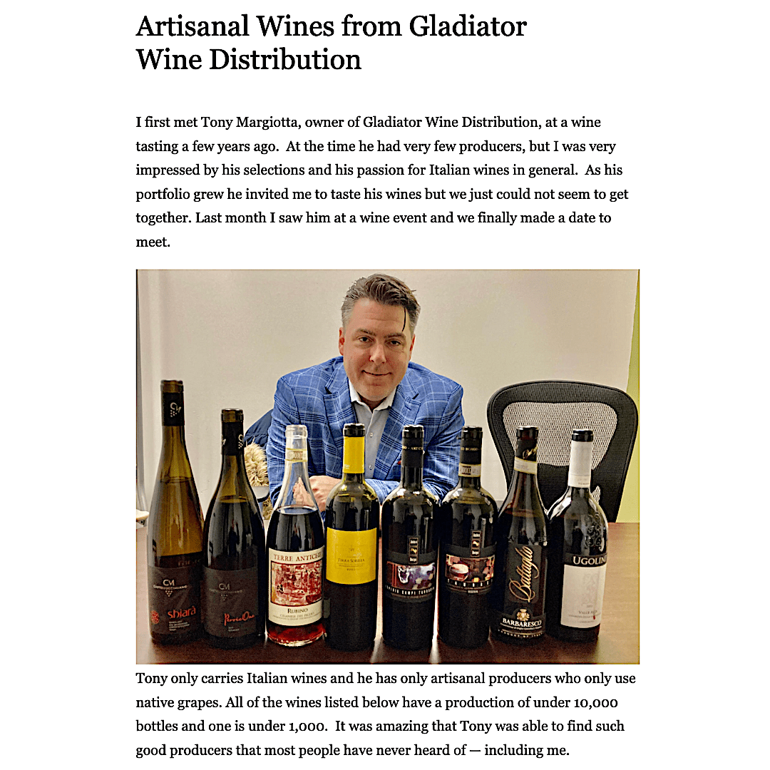 Gladiator Wine Distribution Wine Article by Charles Scicolone
