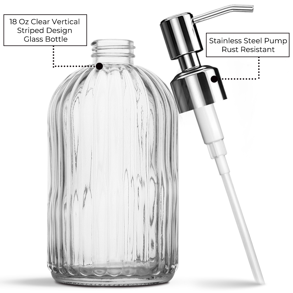 GLADPURE Soap Dispenser 2 Pack, 18 Oz Vertical Striped Glass
