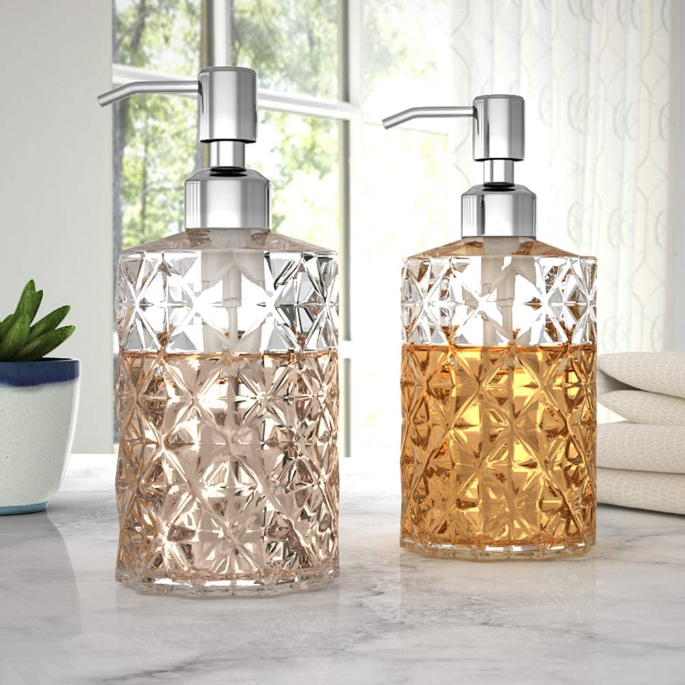 GLADPURE Soap Dispenser 2 Pack, 12 Oz Clear Diamond Design Glass