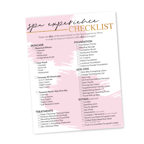Spa Experience Checklist Glam Boss Graphics
