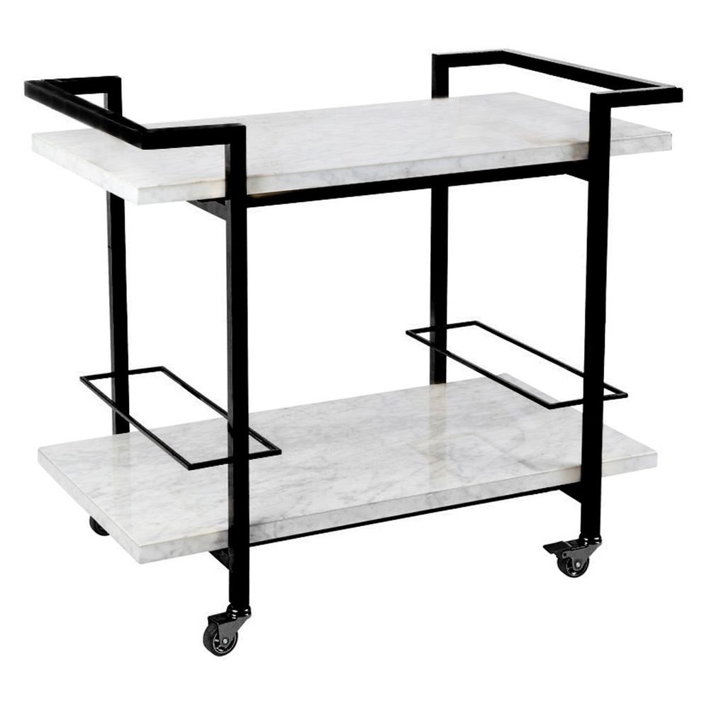 Franklin White Marble Bar Cart Black Glam Luxe