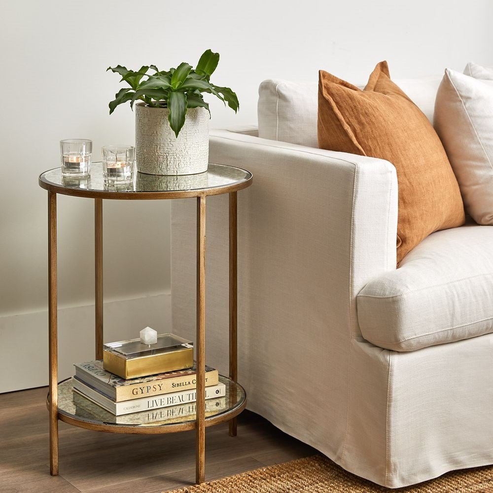 Cocktail Mirrored Side Table Antique Gold Glam Luxe