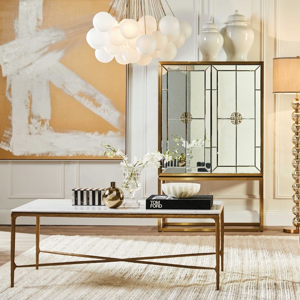 Heston Rectangle Marble Coffee Table Brass Glam Luxe