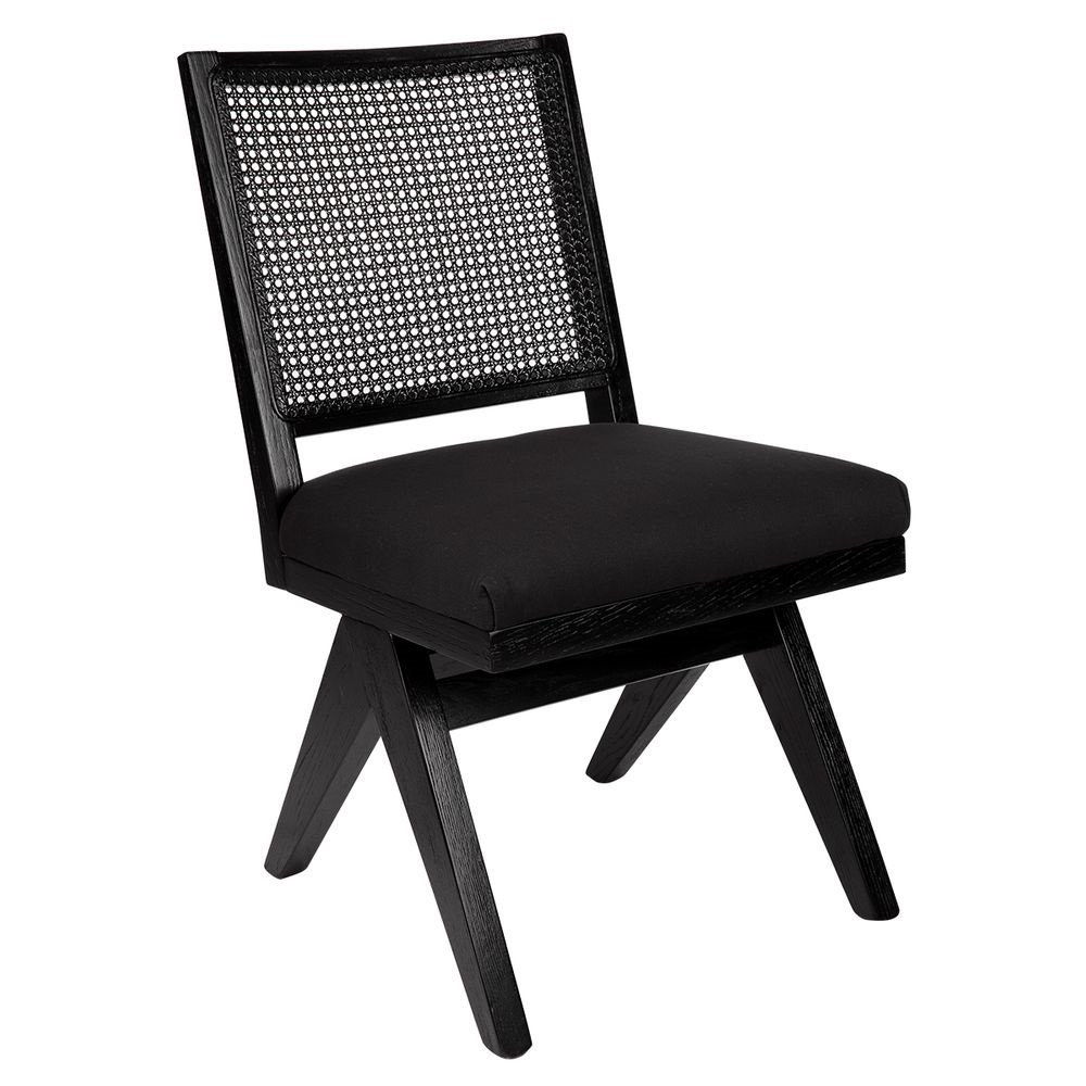 The Imperial Black Rattan Dining Chair Black Linen Glam Luxe