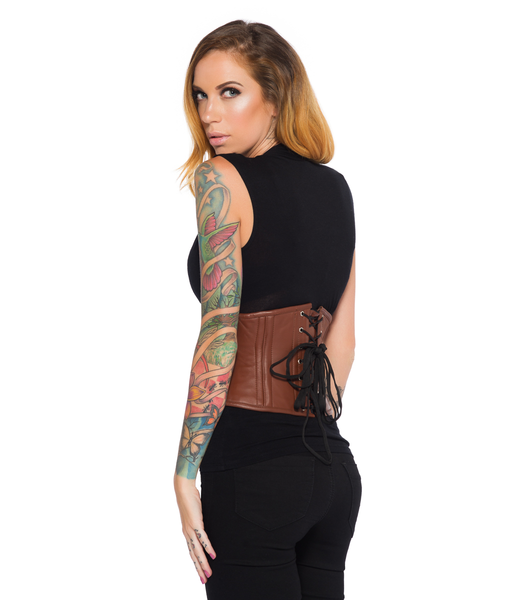 Bella Brown Leather Underbust Steel Boned Corset Glamorous Corset