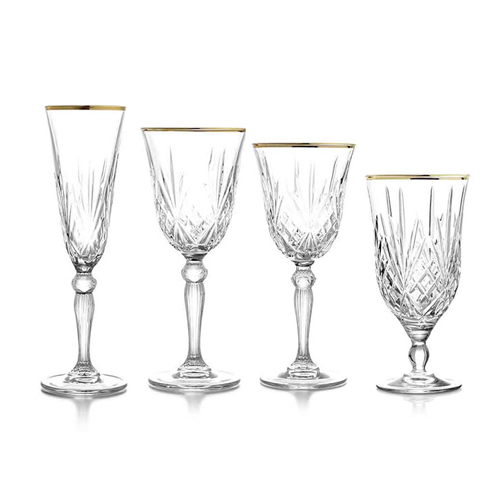 Diamond Glassware Gold Collection Glam Party Rentals