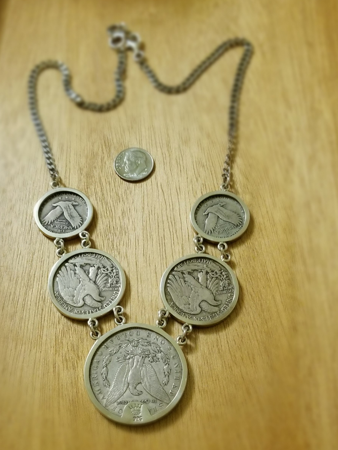 Vintage Real coin and sterling silver necklace handmade by Anna King