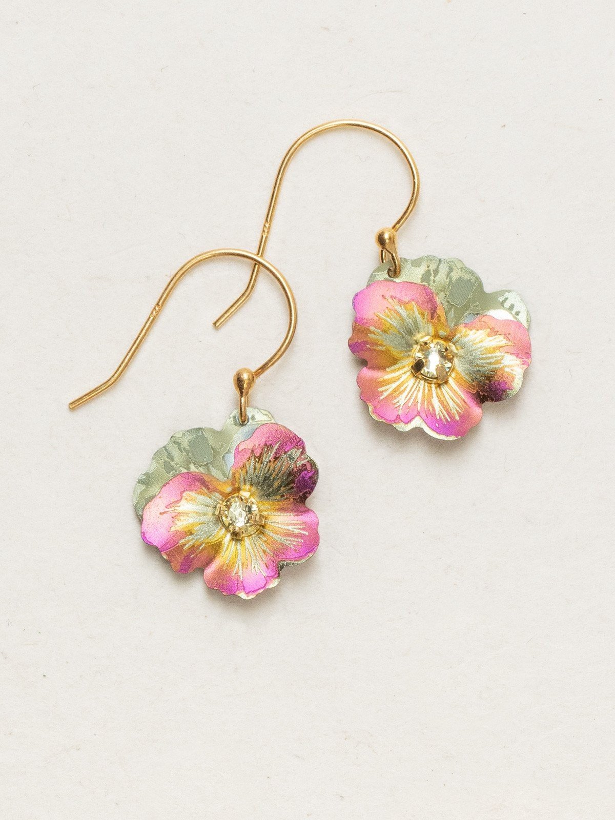 Garden Pansy earrings in Apricot by jewelry designer Holly Yashi