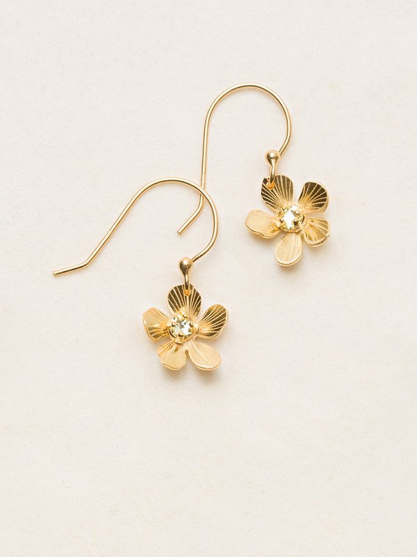 Goldtone Plumeria flower dangle earrings by jewelry designer Holly
