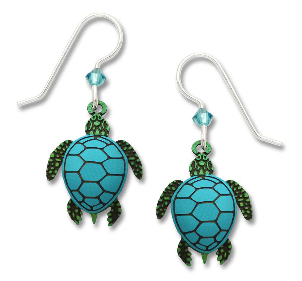 Sea turtle earrings in blue and green with sterling silver by Sienna