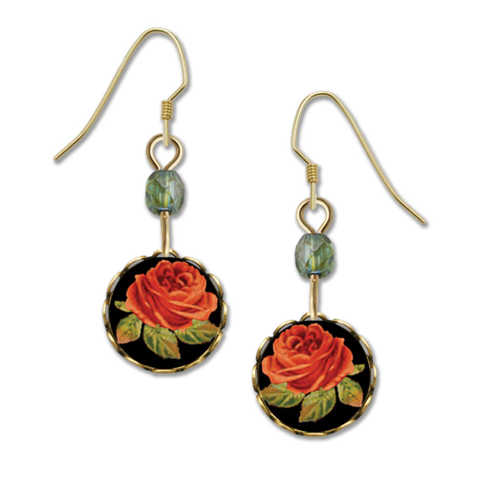 Red Rose Flower Earrings by Lemon Tree for Left Hand Studios Jewelry