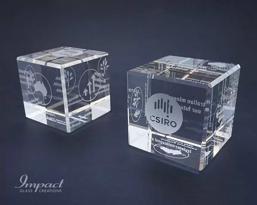 Custom Crystal Paperweights CSIRO Cube Paperweight