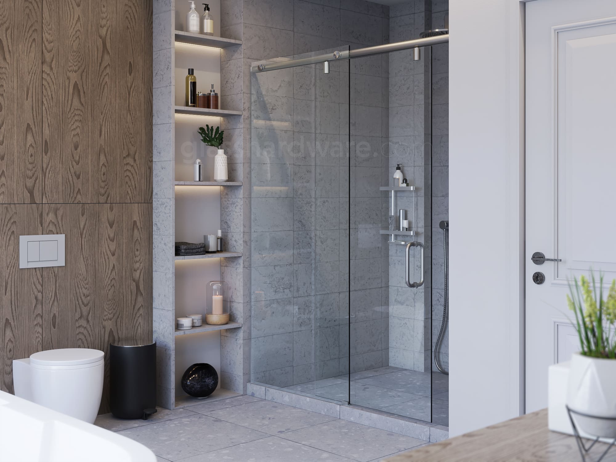 Modern Sliding Door System Wall Mount Kit Chrome Polished IGT Glass