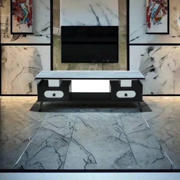 TV unit with marble top TV unit with storage facility