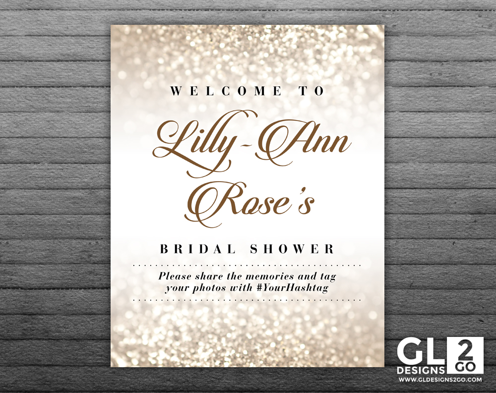 Champagne Bridal Shower Sign w/ Hashtag GLDesigns 2 Go