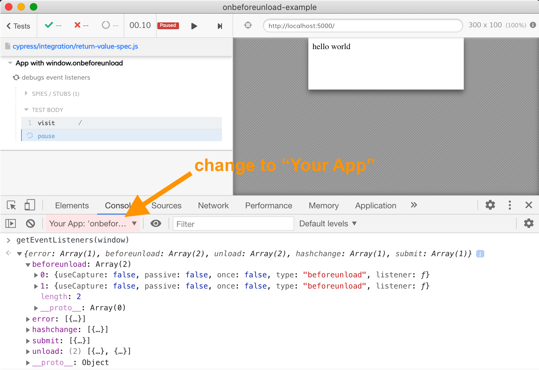 window.onbeforeunload and Cypress Better world by better software