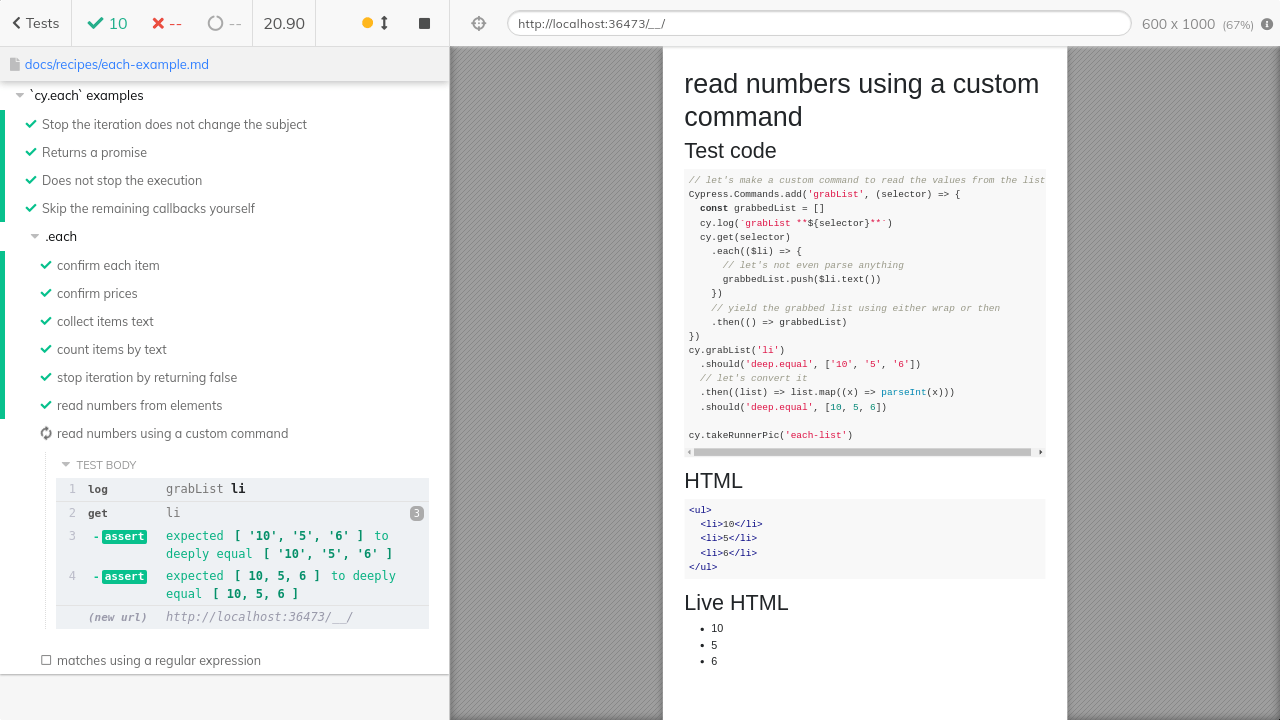 cy.each examples Cypress examples (v13.15.0)