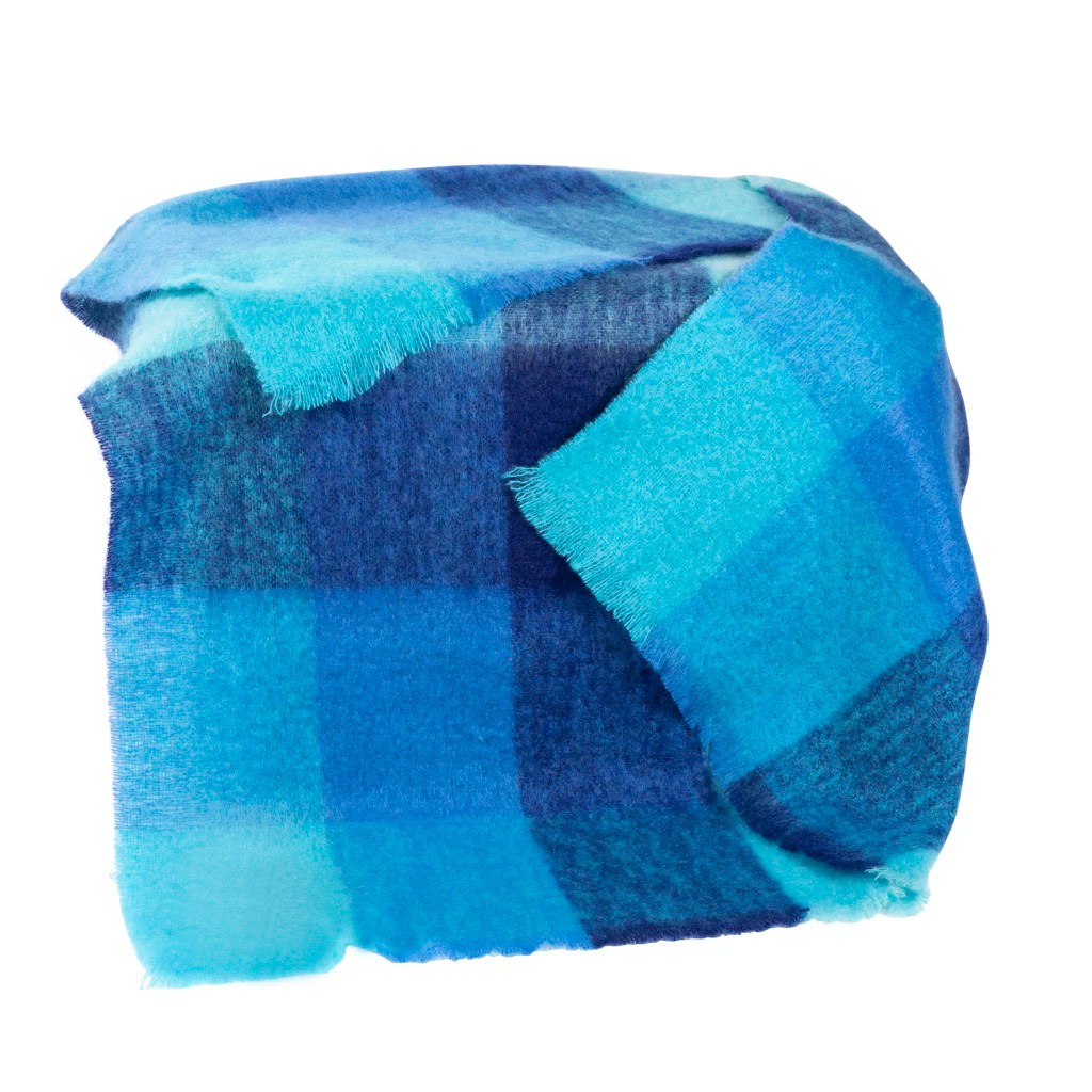 Mohair Blanket in Blue Tartan Glendalough Woollen Mills