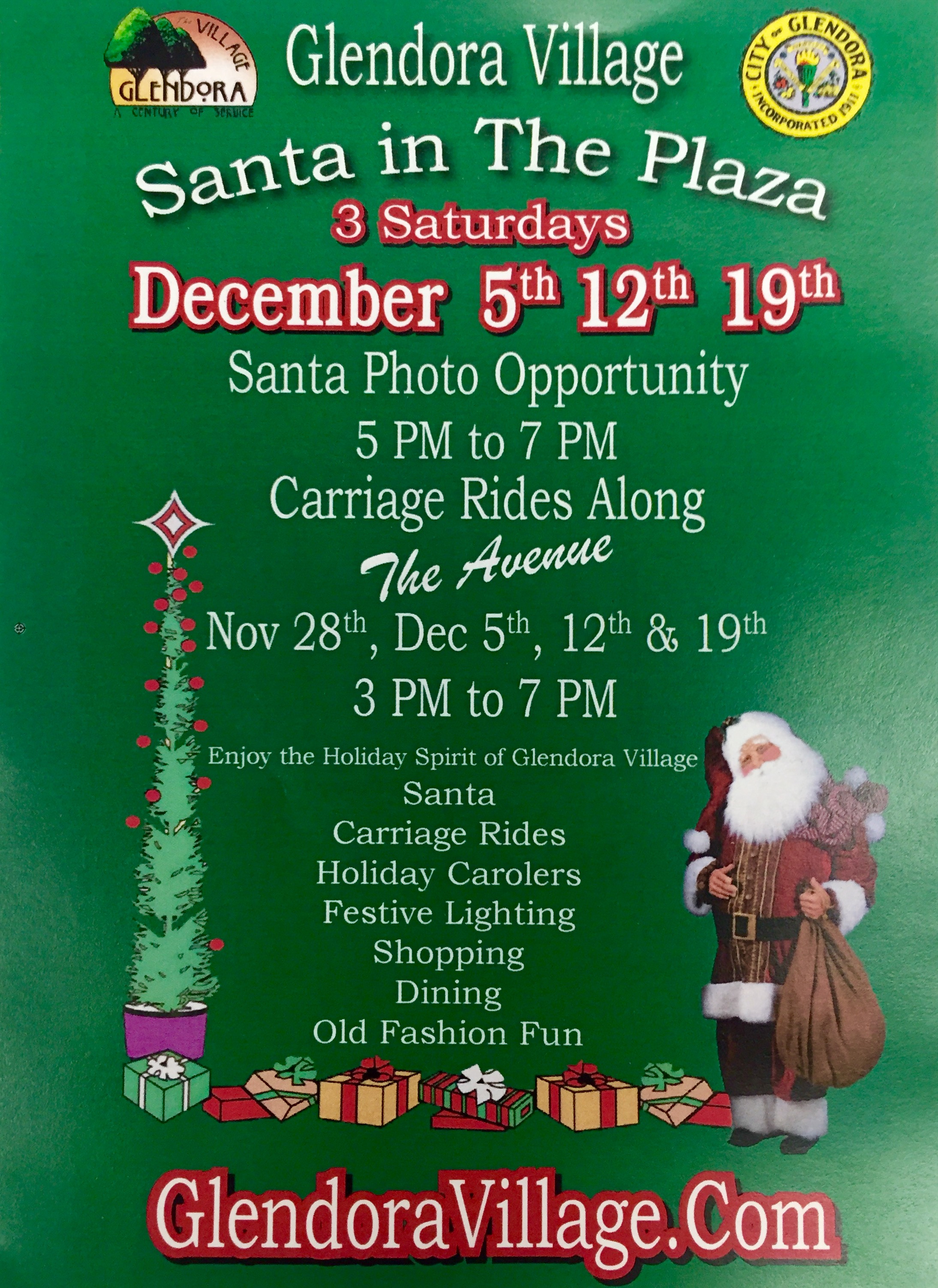 Glendora Parking Holiday Calendar 2024 Bring the Family to See ‘Santa in The Plaza’ Sat 5th12th19th