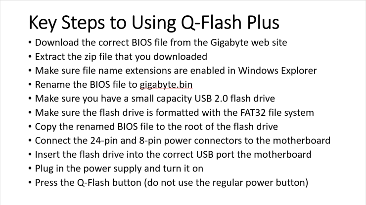 How to Flash a Gigabyte Motherboard with Q-Flash Plus - Glenn's SQL