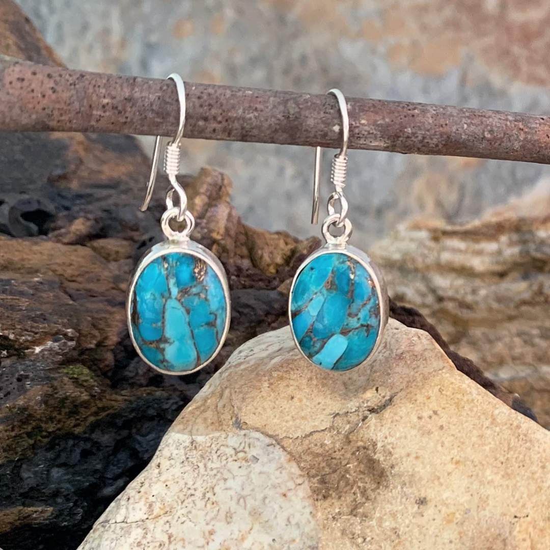 Oval Blue CopperTurquoise Earrings GLEGood Living Essentials