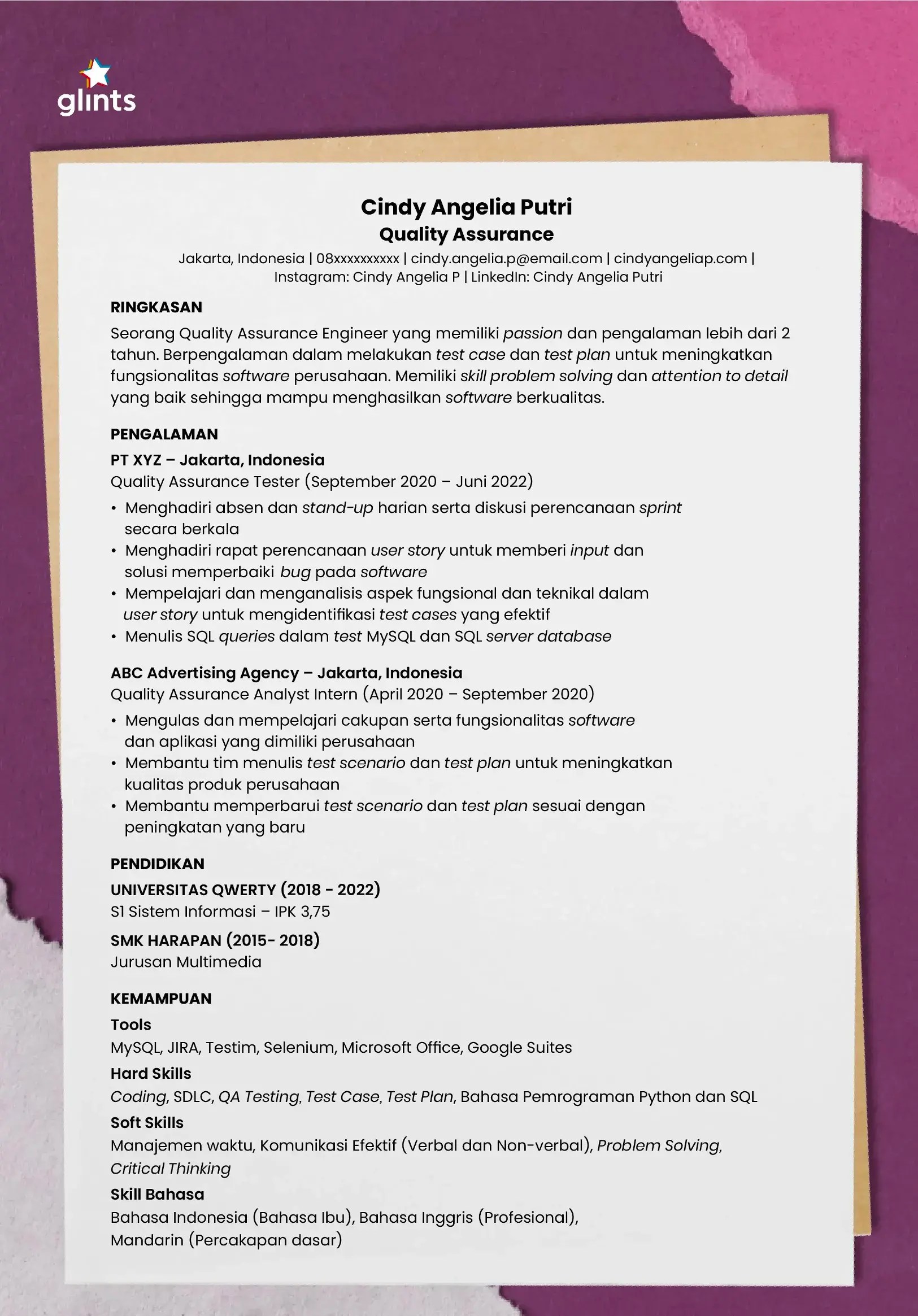 CV Quality Assurance Tips Menulis, Contoh, & Template Gratis