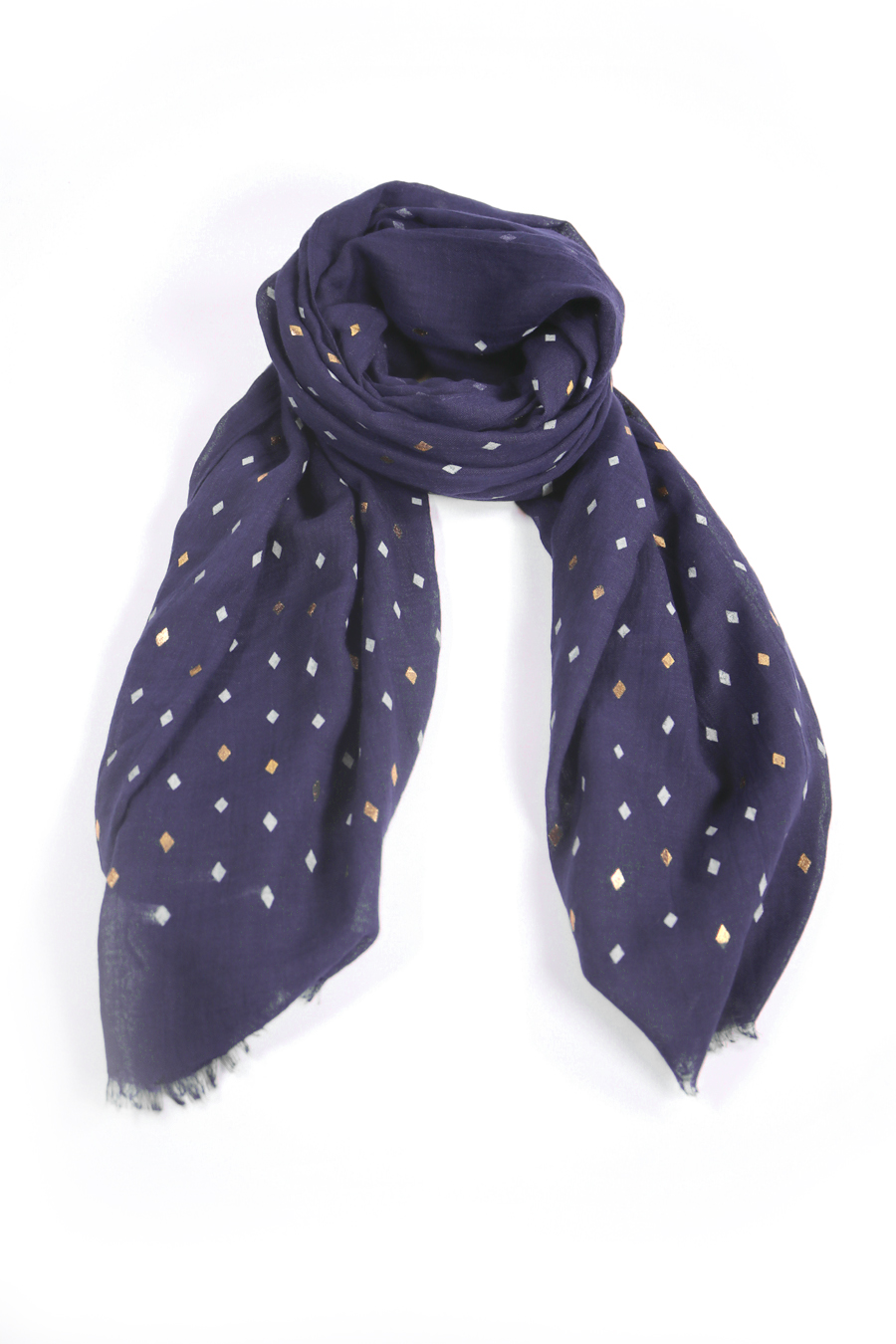 Navy Blue Diamond Print Scarf Glitterarti