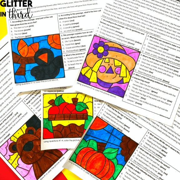 My FAVORITE Fall Worksheet Activities for 3rd Grade - Glitter in Third
