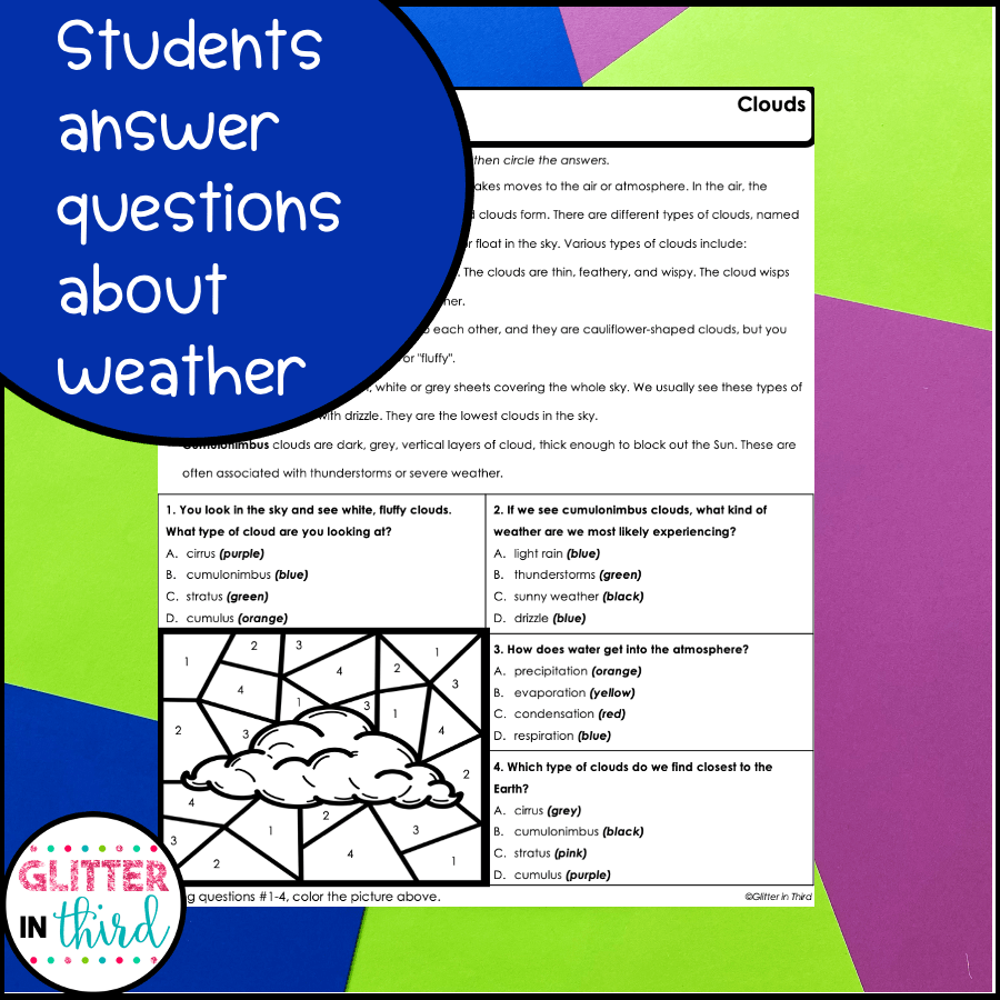 Weather and Climate Worksheets Color-By-Numbers Science SOL 4.4