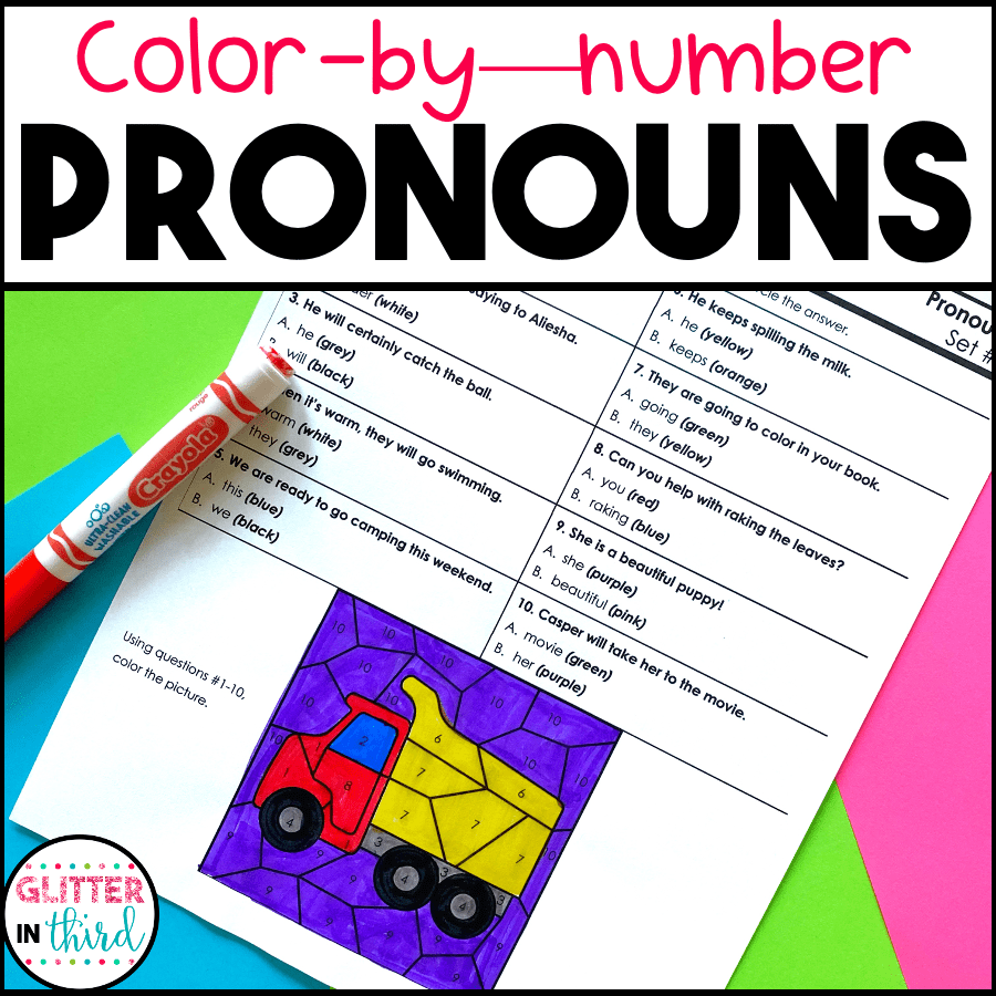 Pronouns Worksheets ColorByNumber Grammar Glitter in Third