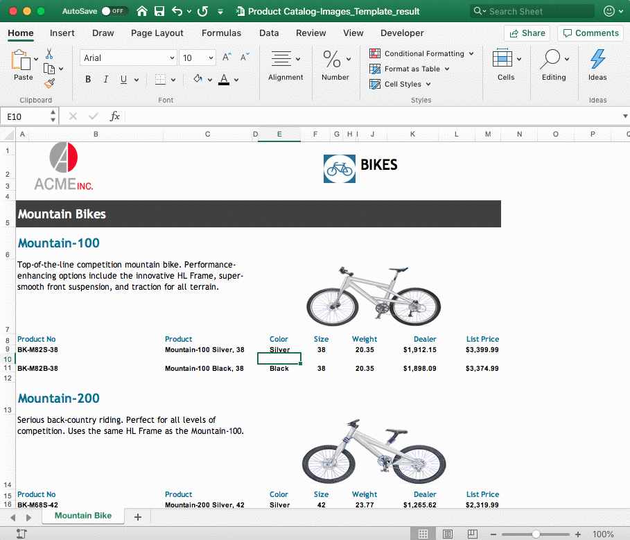Excel Report Templates in XLSX Reports Built Using