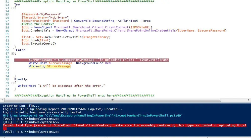 Exception or Error handling in PowerShell Try/Catch/Finally Block