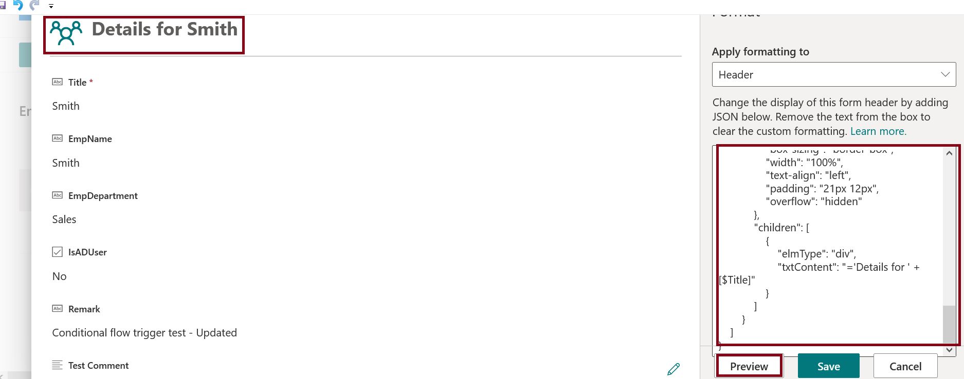 Customize the list form using JSON in SharePoint Online step by step