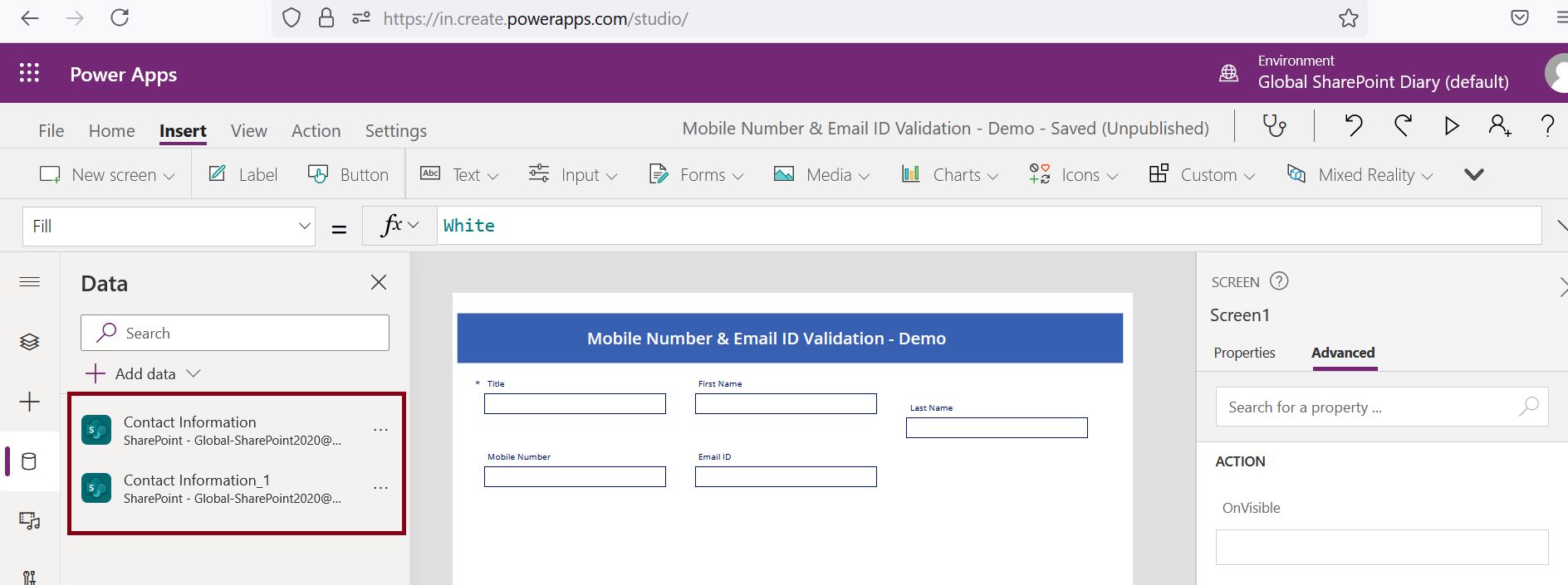 Connect to a SharePoint list in PowerApps step by step Global