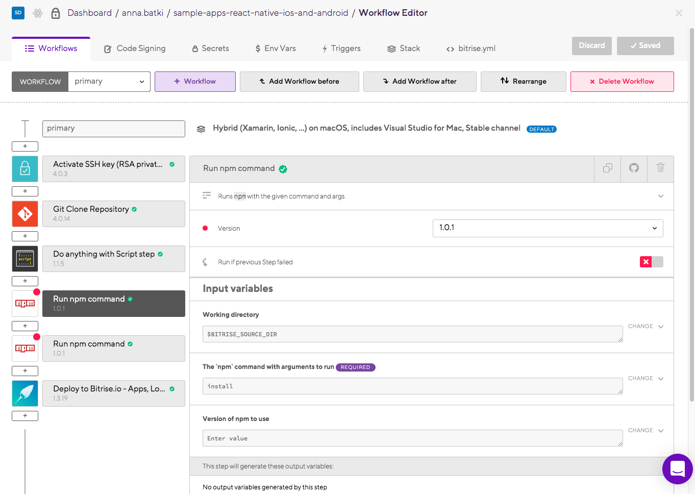 React Native Continuous Integration and Delivery on Bitrise
